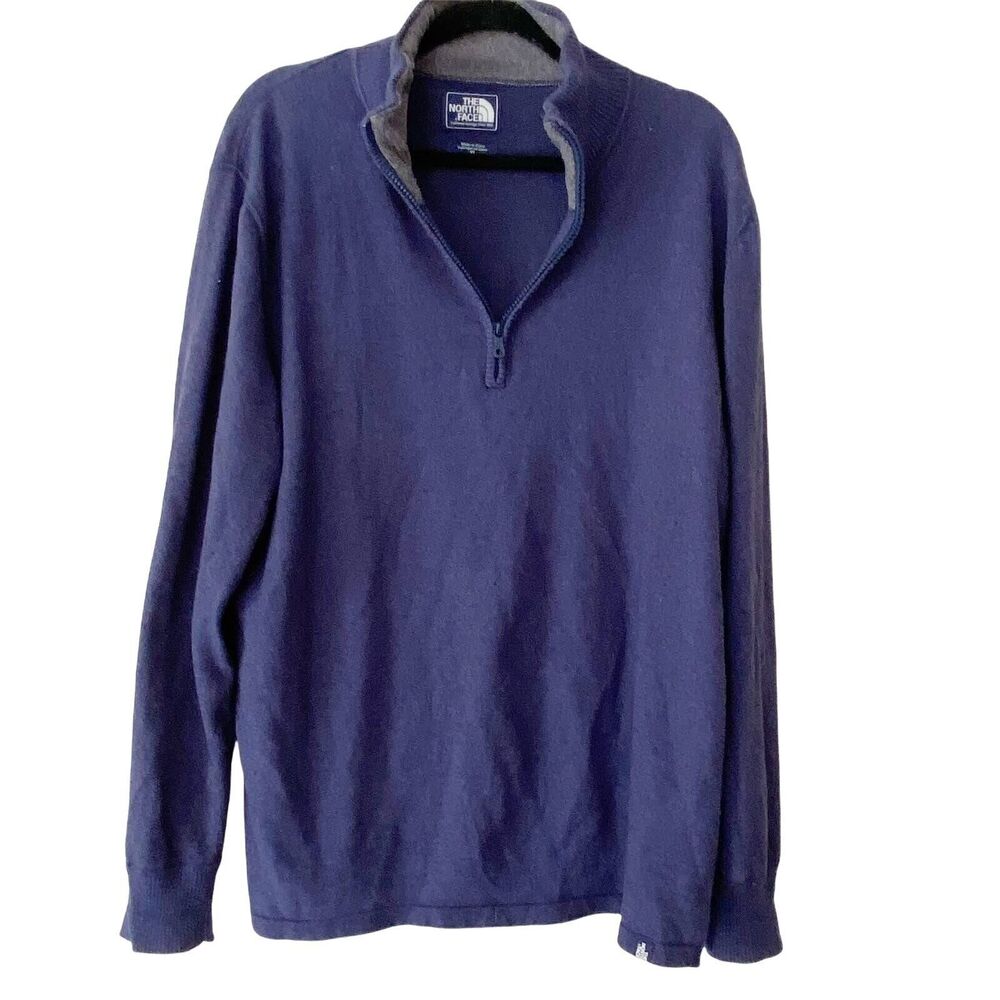 The North Face X Large Pullover Quarter Zip Cotton Wool Blend Blue Long Sleeve